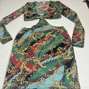 Just Polly Women’s Size Medium Multicolored Long Sleeve Tight Fit Dress